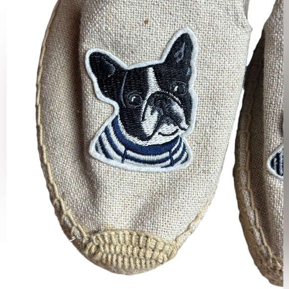Soludos Tan Cream Canvas Espadrilles French Bulldogs Sz 7.5 NWOT - Picture 5 of 10